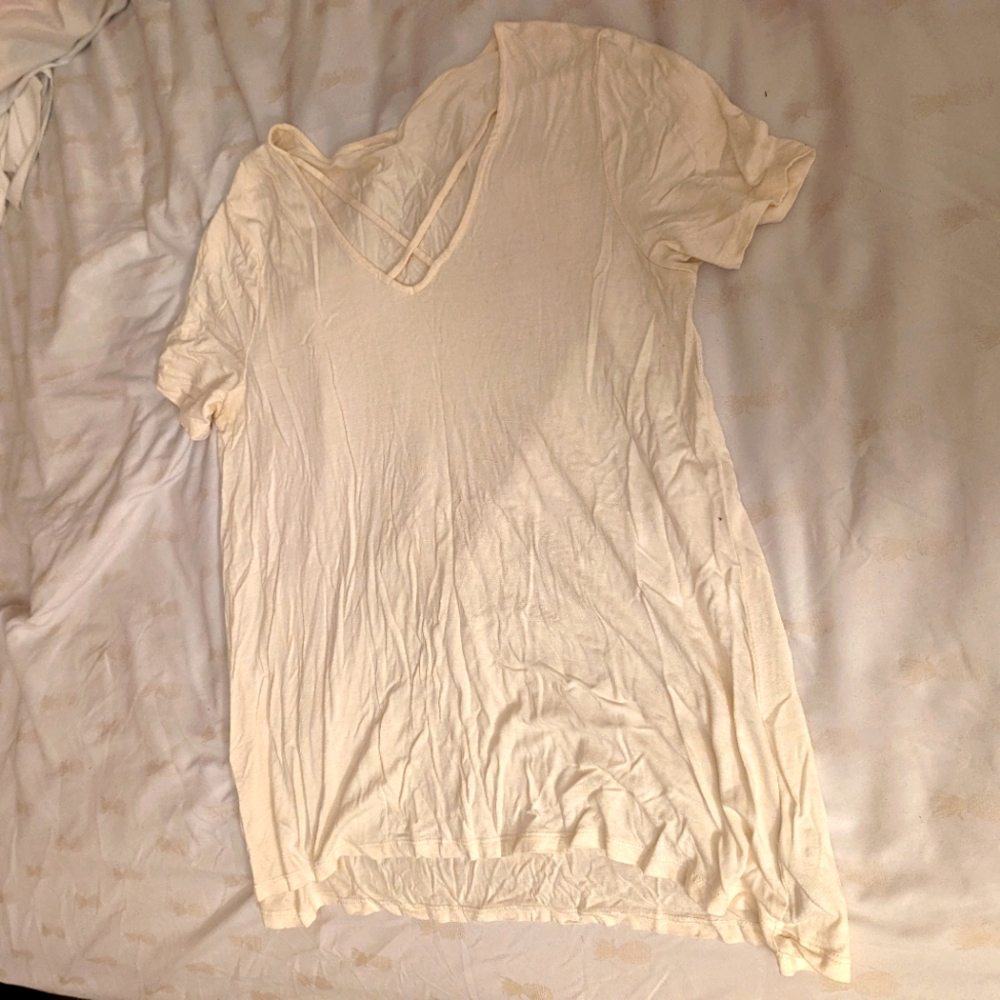 Cream White Cross Detail Top